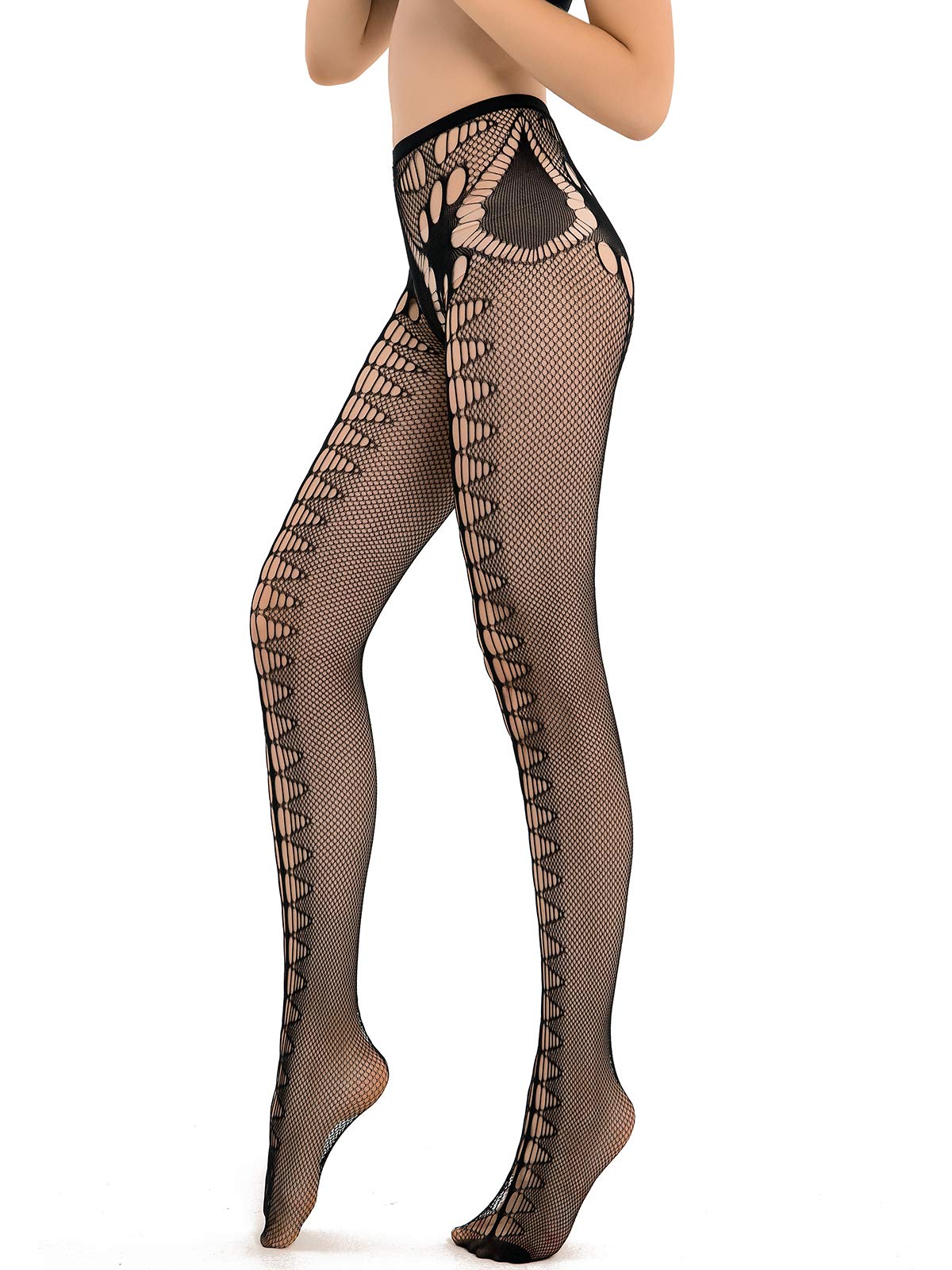 HONENNA Women's Black Patterned Fishnet Tights - 1 to 6 Pairs Pack | Stylish Sheer Pantyhose Stockings for Party, Halloween, Cosplay & Night Out