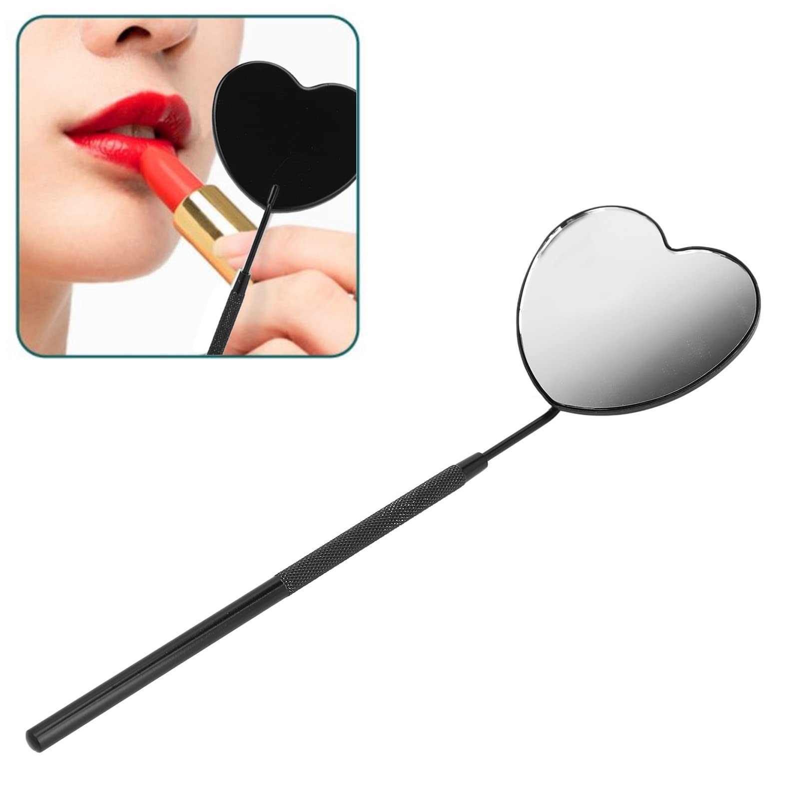 Dioche Stainless Steel Heart Shaped Lash Mirror - Portable Eyelash Extension Mirror for Professional & Home Use - Perfect Makeup Accessory for Lash Artists & Beauty Enthusiasts (Black)