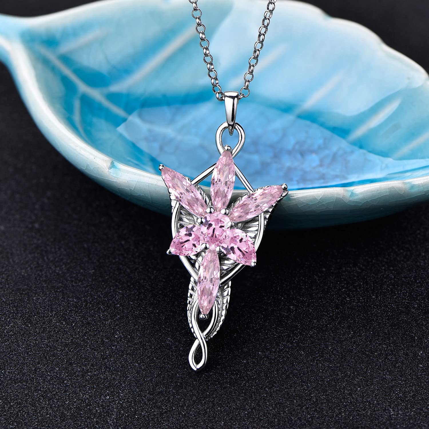 JO WISDOM Arwen Evenstar Necklace - 925 Silver LOTR Jewelry with CZ for Women | Elvish Gift & Cosplay