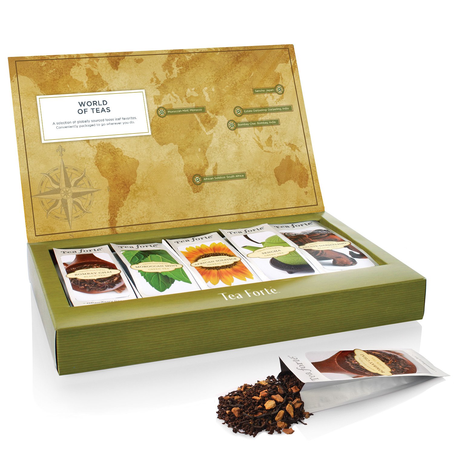 Premium Loose Leaf Tea Sampler - Tea Forte Single Steeps World of Teas Assorted Variety Box, 15 Single-Serve Pouches | Perfect for Gifts, Afternoon Tea, Relaxation & Home Office Breaks