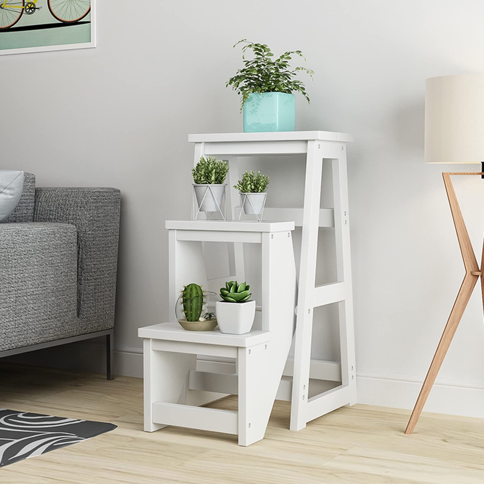 FADUNI 3-Step Folding Wooden Step Stool for Home, Compact Indoor Climbing Stool with Non-Slip Surface - Perfect for Reaching High Shelves, Kitchen Cabinets, and Library Books