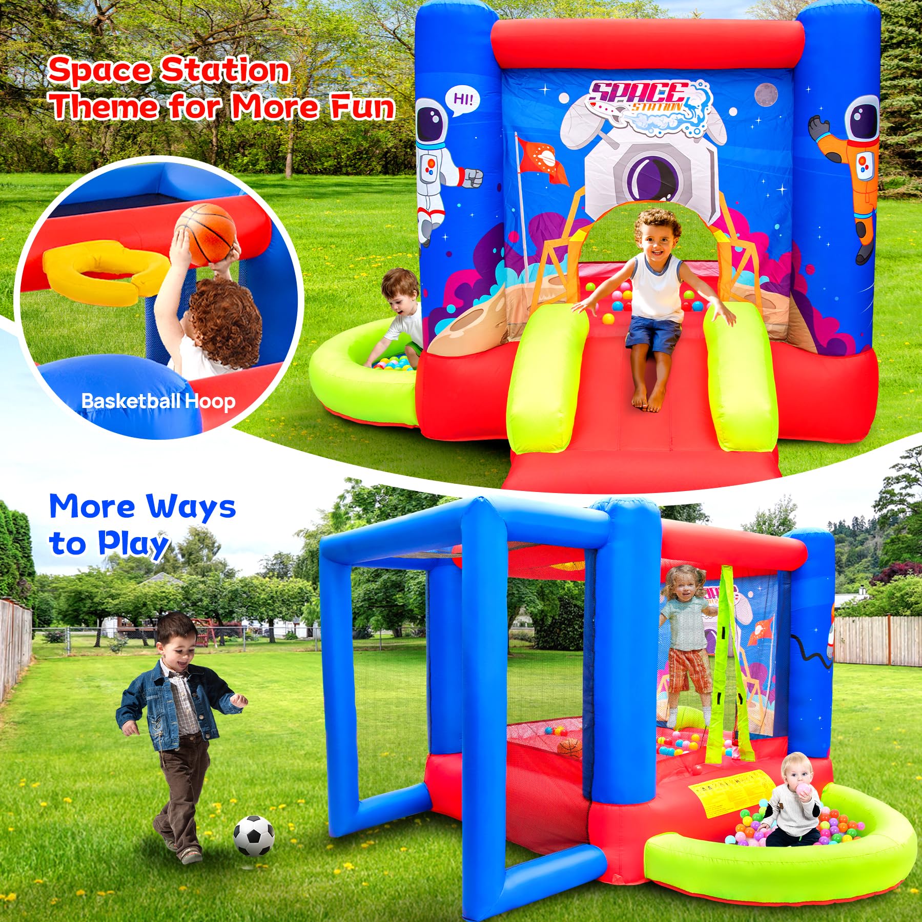 Best Inflatable Bounce House with Slide - Kids Jumping Castle with Blower & Wave Pool for Outdoor Birthday Parties, Backyard Fun, and Summer Water Play