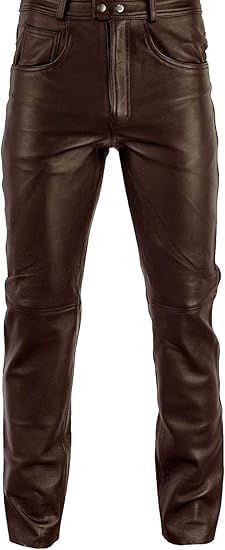 Grain Leather Brown Jeans Pants