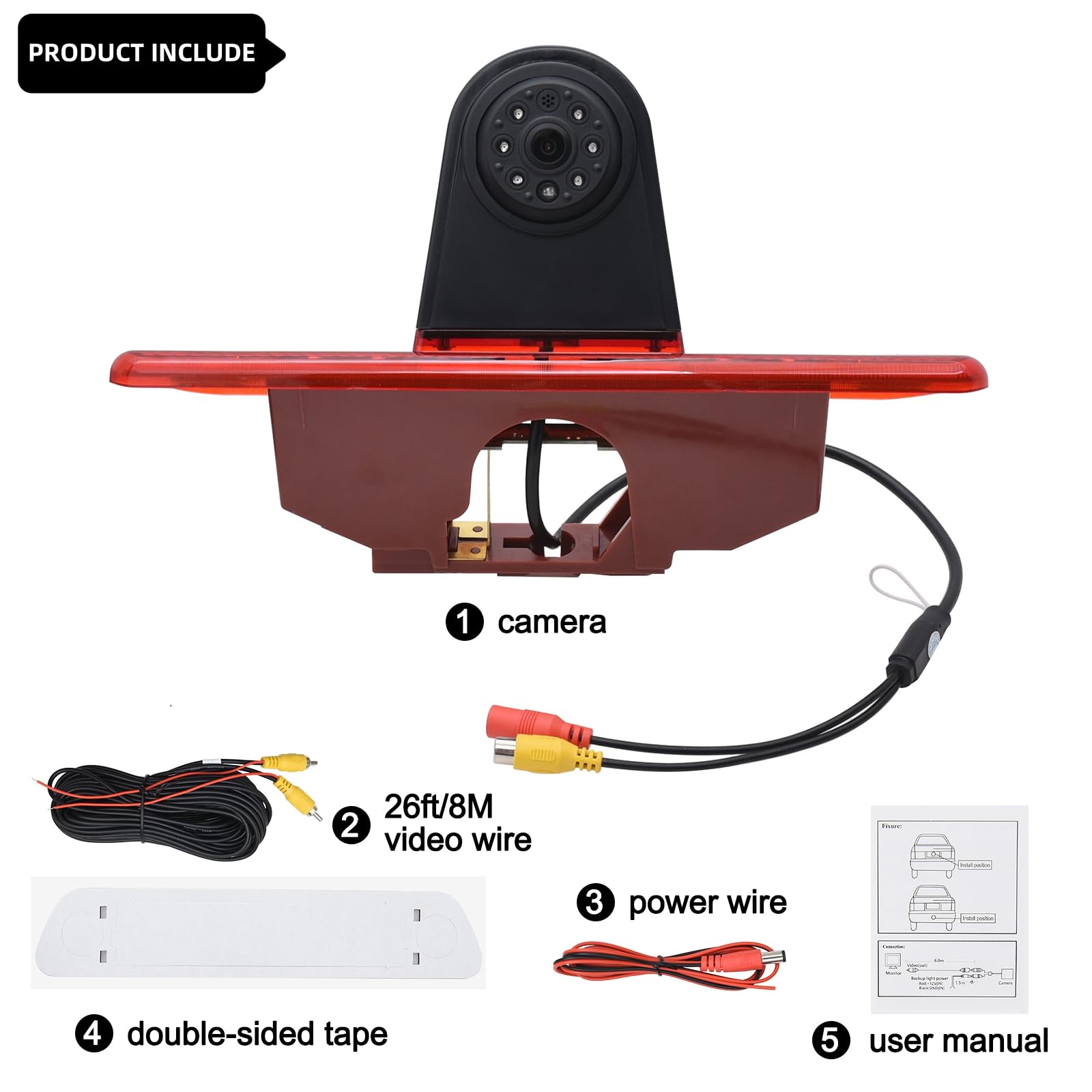 KAOLALI Waterproof Car Backup Camera with IR Night Vision - Universal Rear View Parking Reverse Camera for Peugeot Expert, Fiat Scudo, Citroen Jumpy, Toyota (2007-2016 Models) | Perfect for Safe Night Driving & Tight Parking Spaces