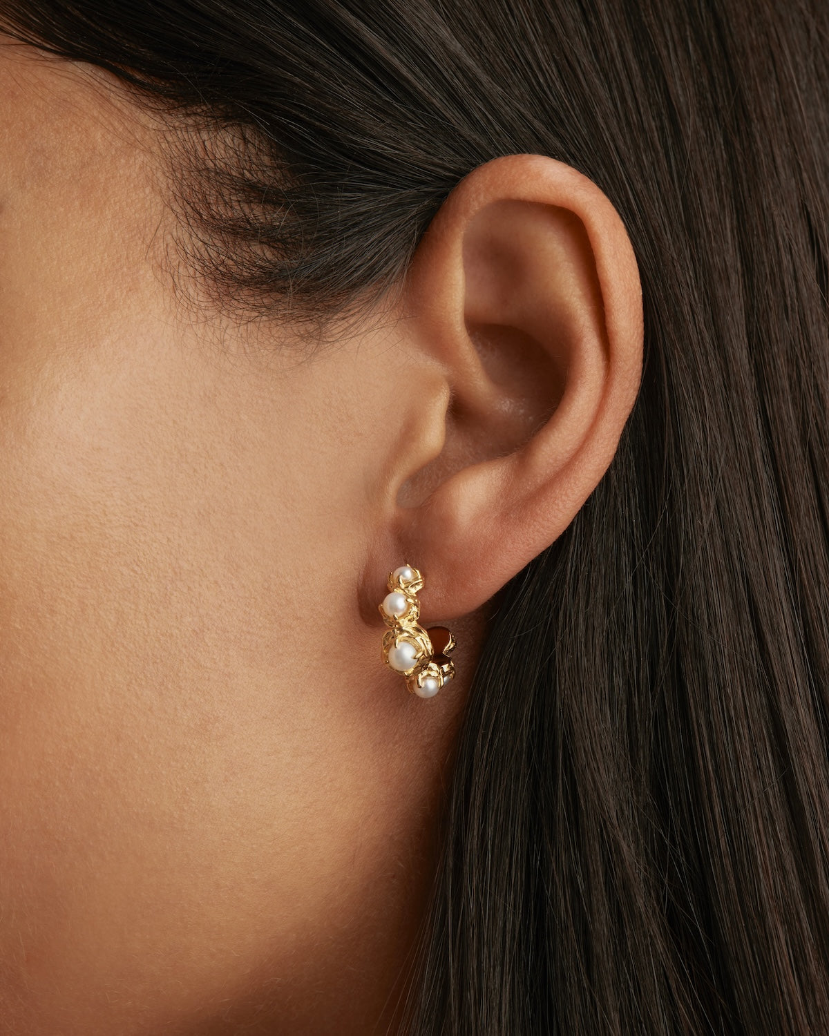18K Gold Vermeil Peace Within Pearl Hoop Earrings for Women - Elegant Dainty Pearl Stud Earrings for Everyday Wear, Gift Giving & Special Occasions