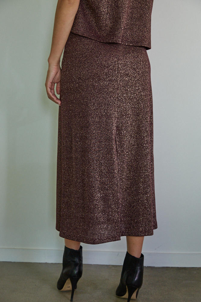 Elegant Sugar Plum Lurex Midi Skirt for Women - Party & Holiday Outfit - Perfect for Christmas, New Year & Special Occasions