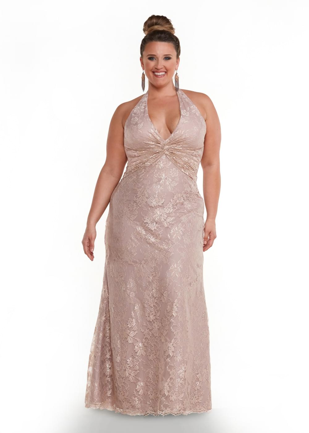 Elegant 80033 Lace Sheath Bridesmaid Dress with Deep V Neckline & Ruching Detail - Perfect for Weddings, Formal Events & Special Occasions