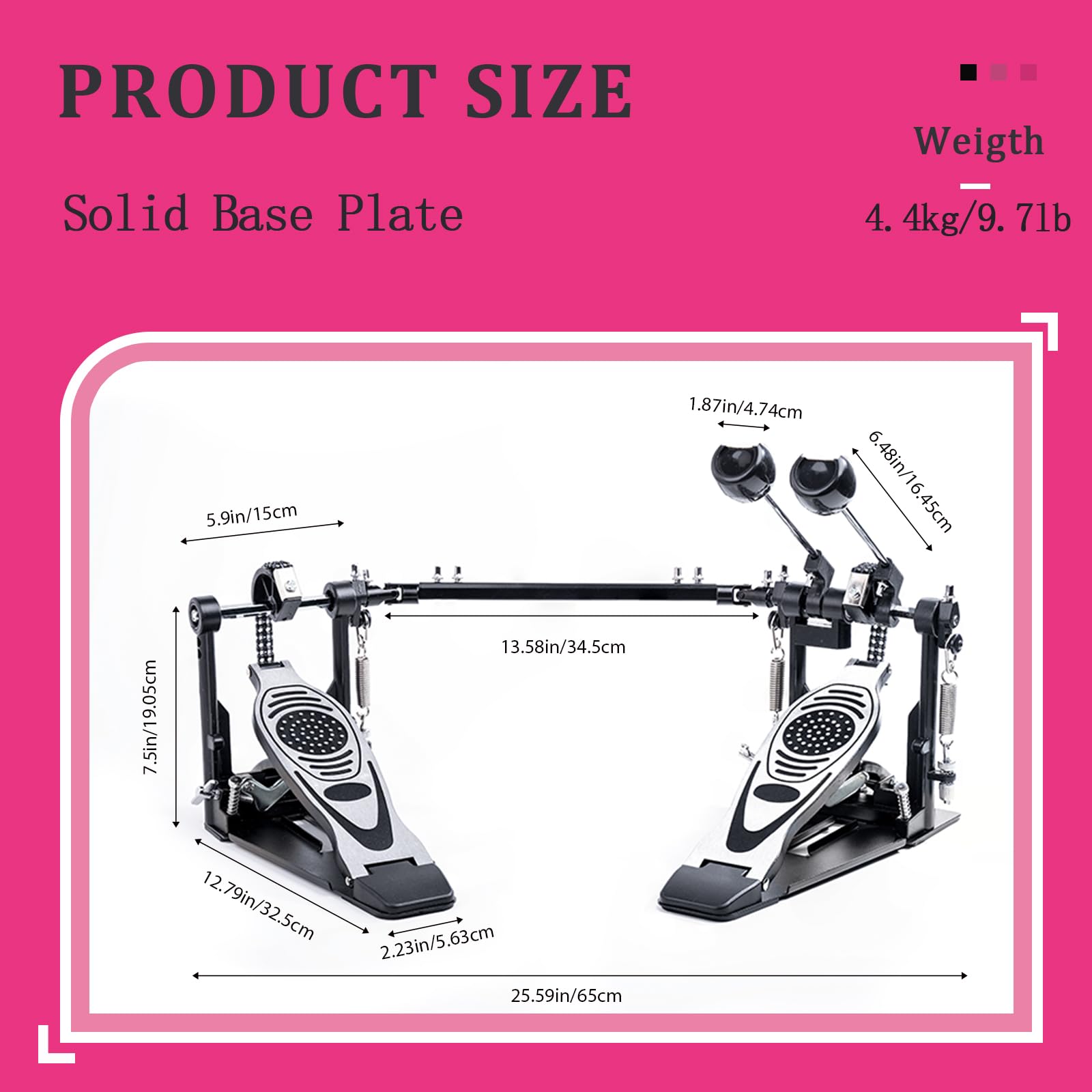 Double Bass Drum Pedal - Heavy Duty Double Chain Kick Pedal for Acoustic & Electronic Drum Kits | Perfect for Metal, Rock & Live Performances (V-VZ14)