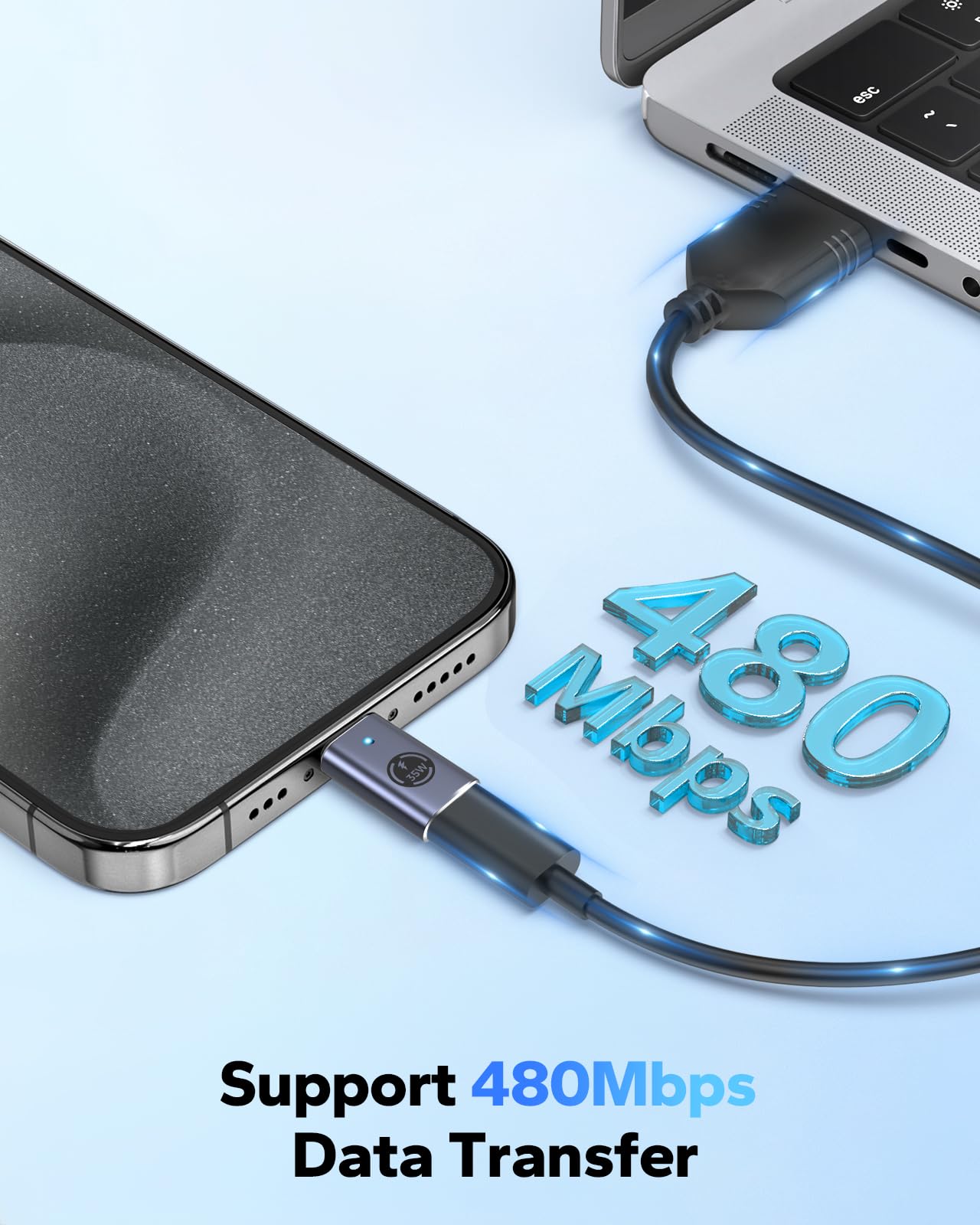 MoKo 4-Pack Lightning to USB C Adapter - Fast Charging Compatible with iPhone 15/16 Pro/Pro Max/Plus, Galaxy S24 - Gray 35W - Perfect for Travel, Home & Office Charging Solutions