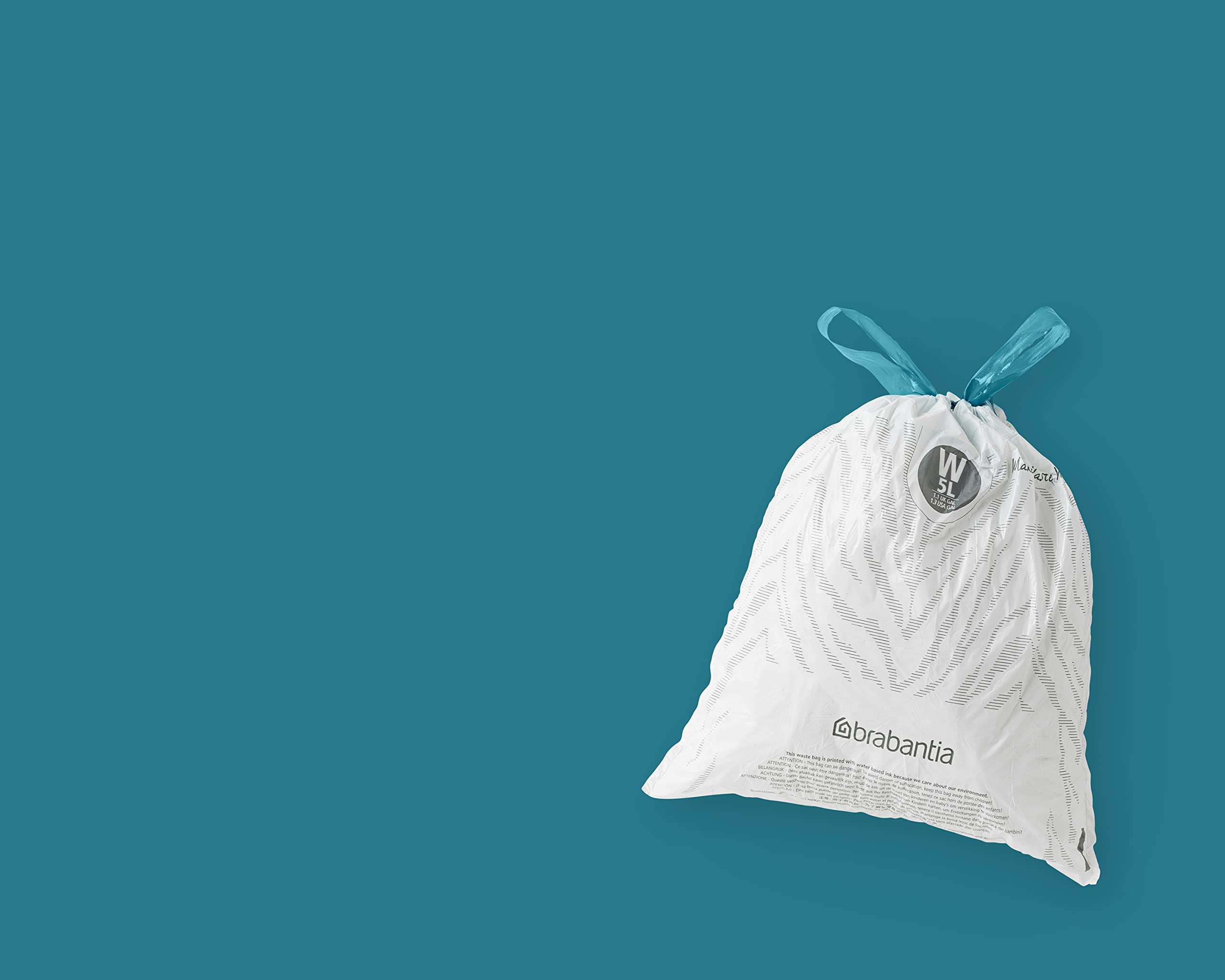 Brabantia PerfectFit 1.3 Gallon Trash Bags - 40 Count Thick Plastic Drawstring Trash Can Liners with Handles - Ideal for Small Bathroom, Office & Bedroom Waste Bins