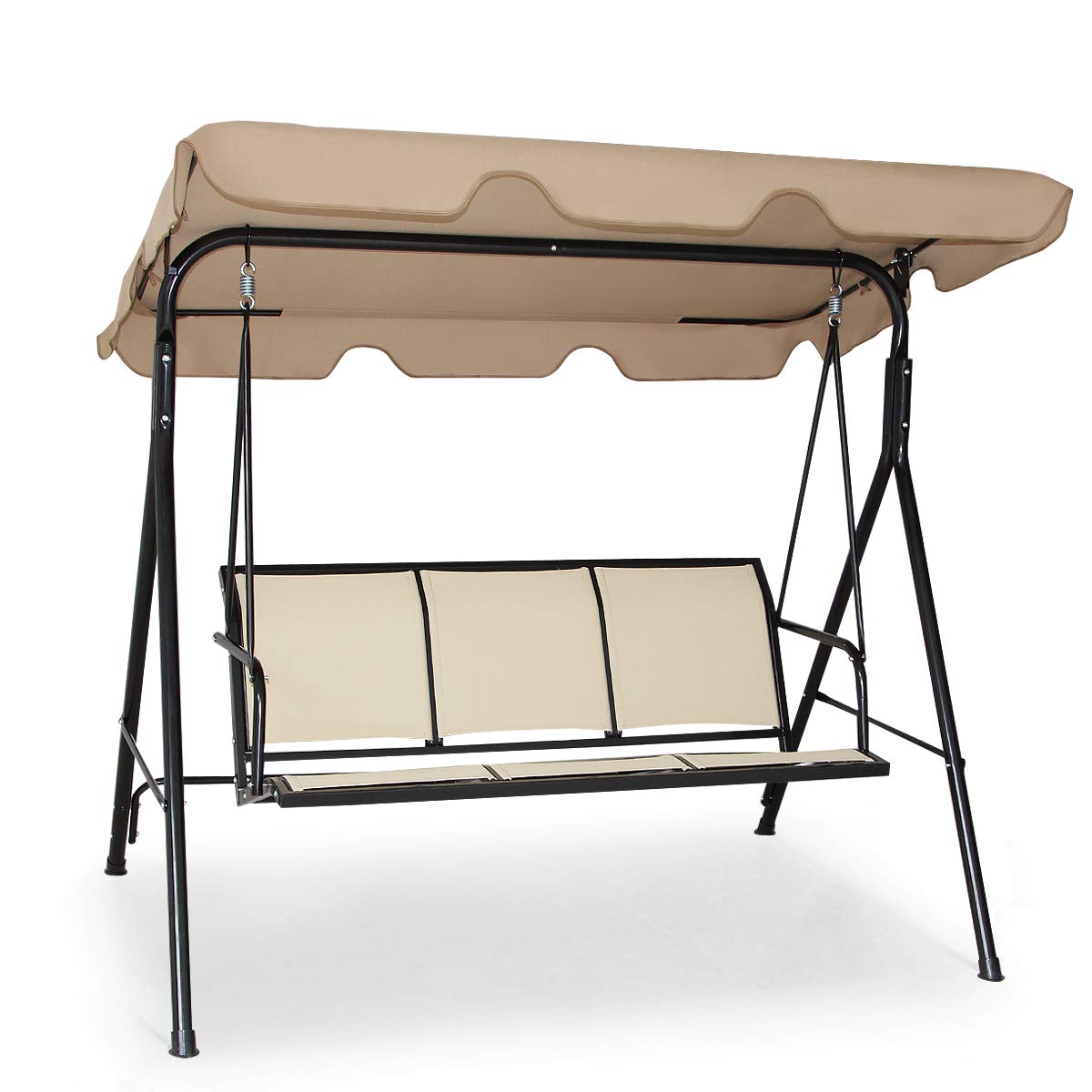 Tangkula 3-Person Outdoor Patio Swing with Adjustable Canopy - Heavy Duty Steel Frame & Weather-Resistant Polyester Fabric - Perfect for Garden, Backyard, Poolside or Balcony Relaxation (Brown) | Ideal for Lounging, Reading & Outdoor Entertaining