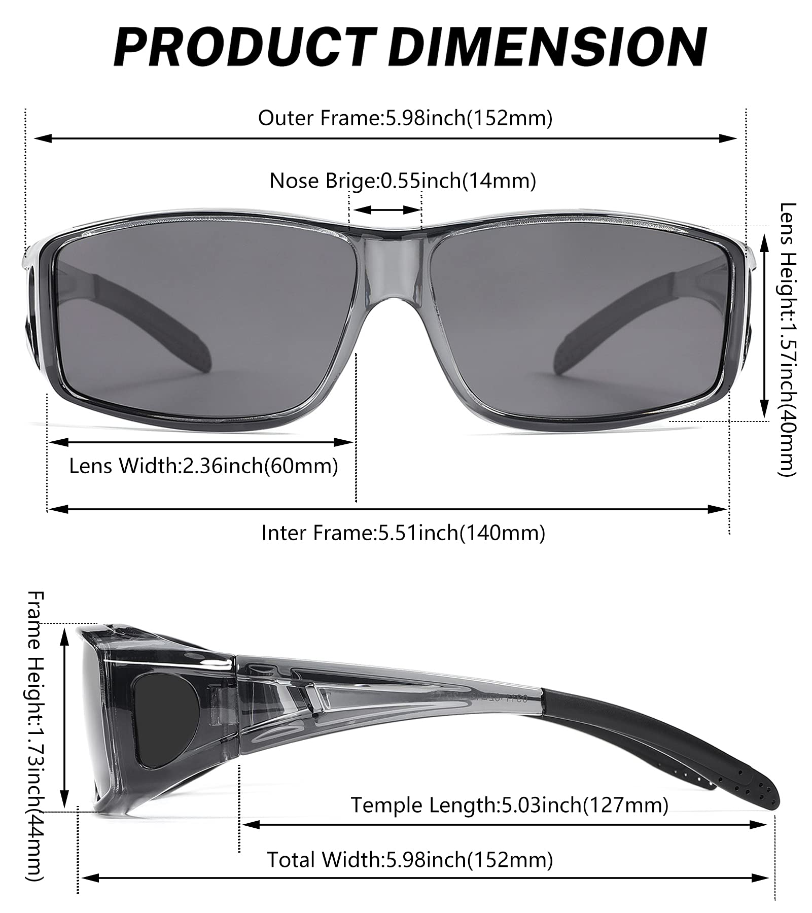 NULOOQ Polarized Sunglasses for Men & Women - Fit Over Prescription Glasses with Wrap Around Design - Perfect for Driving, Fishing & Outdoor Activities
