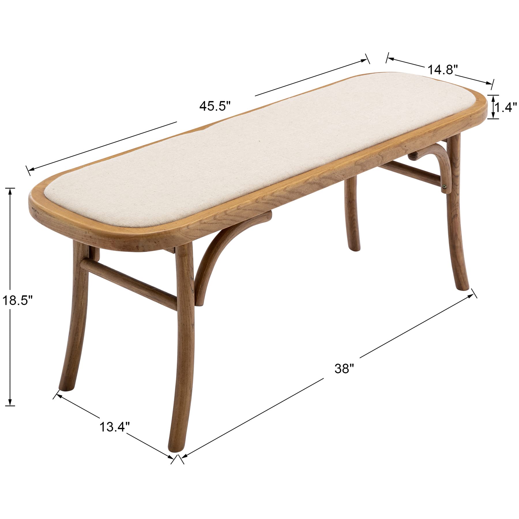 Rustic Farmhouse Wood Dining Bench with Padded Seat - Boho Chic Entryway Bench for Bedroom, Kitchen, Window Nook & Small Spaces | Perfect for Farmhouse Decor, Breakfast Nook Seating & Cozy Home Accents