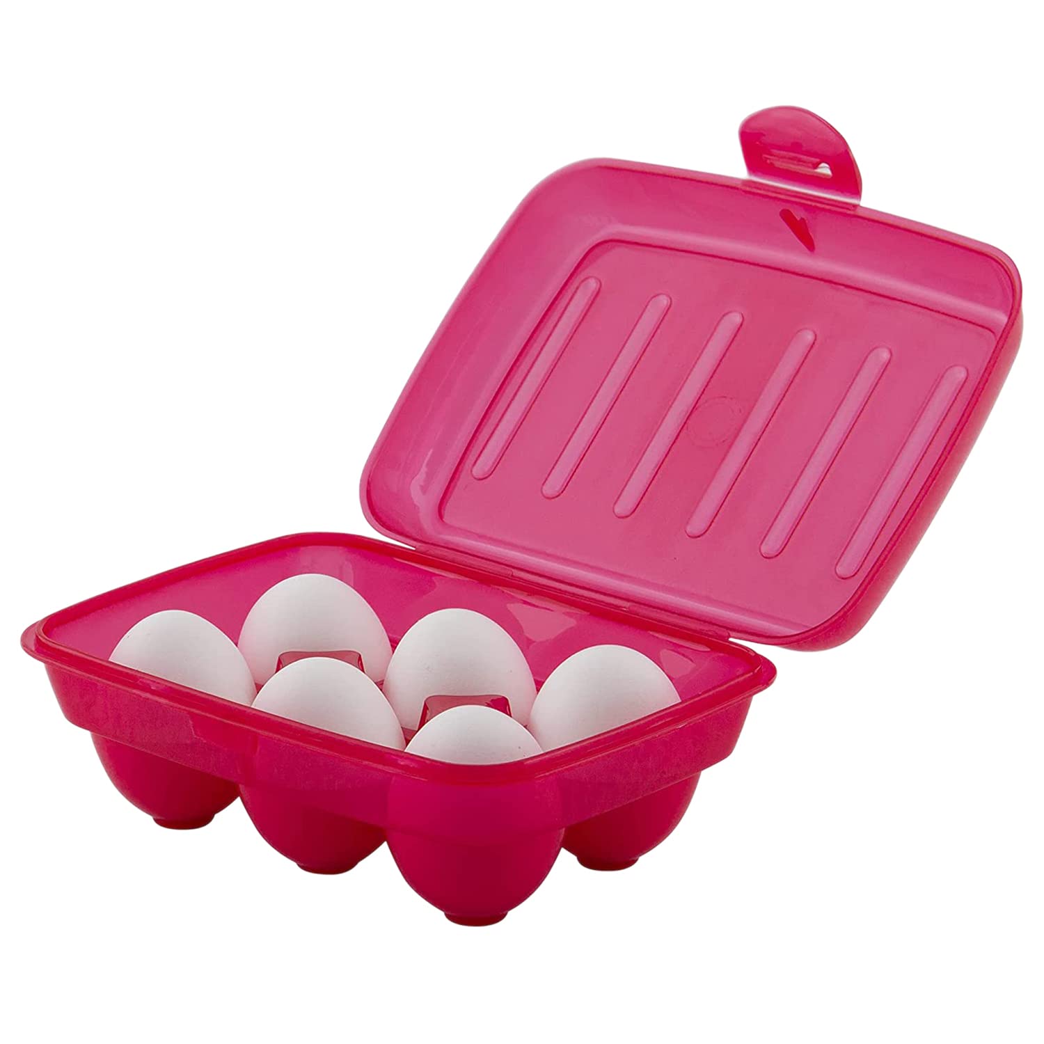 Portable Food Grade Plastic Egg Holder - Storage Box for 6 Eggs (Pink) | Compact Kitchen Organizer for Refrigerator, Camping & Travel | 46HH0383