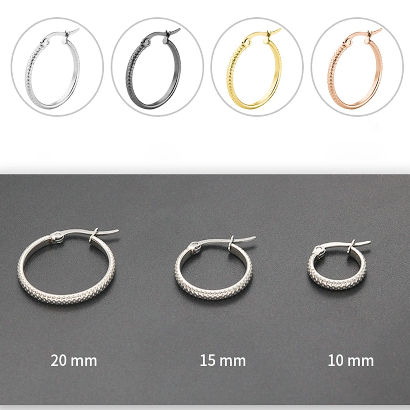 Titanium Hoop Earrings for Women - 4 Pairs (8PCS) Silver, Gold, Black & Rose Gold Big Circle Earrings 15/20/25/30MM - Perfect for Everyday Wear, Parties & Gifts