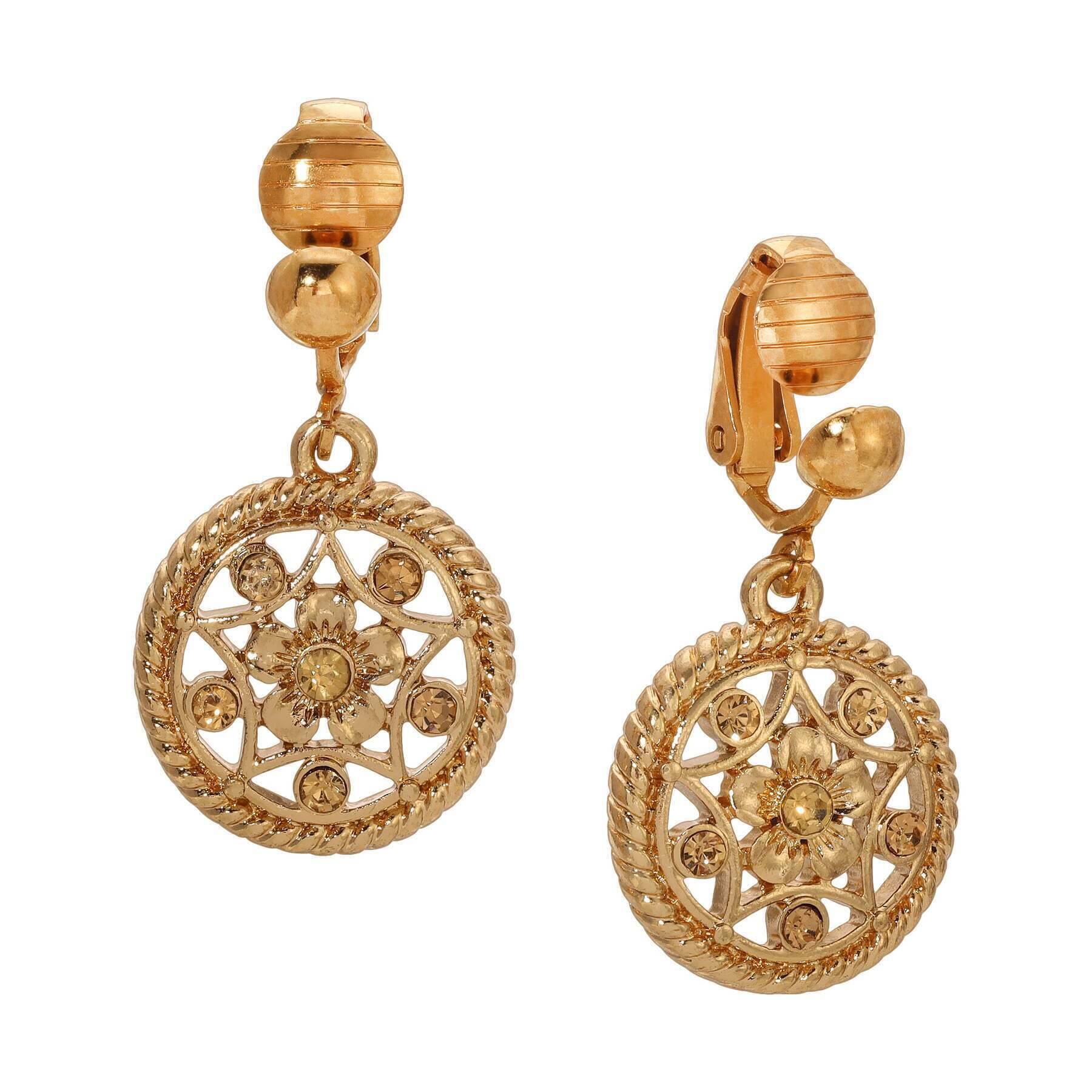 1928 Vintage Style Light Topaz Crystal Round Clip-On Earrings for Women – Perfect for Weddings, Parties & Special Occasions