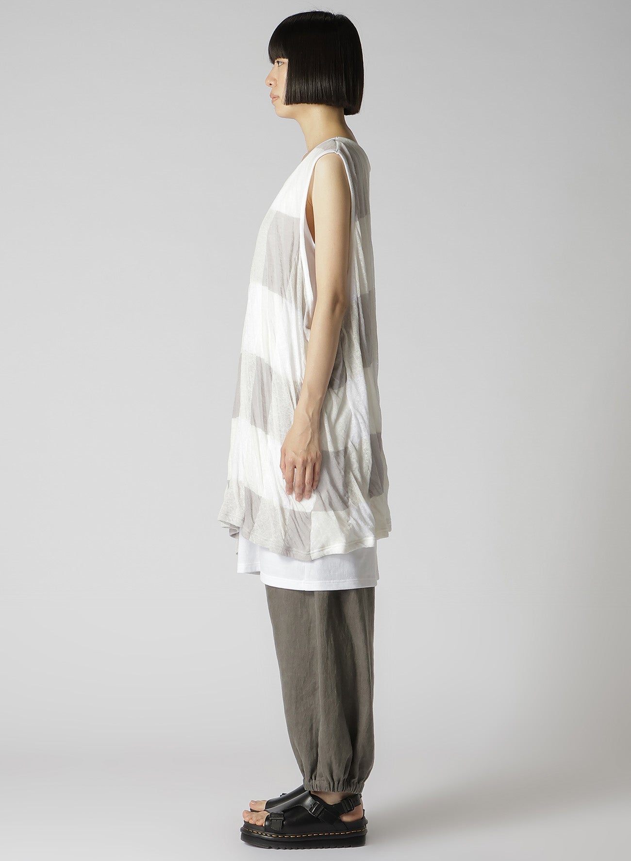 C/LI Block Check JQ Double Front Drape Running T-Shirt - Stylish & Comfortable for Workouts, Jogging, and Casual Wear