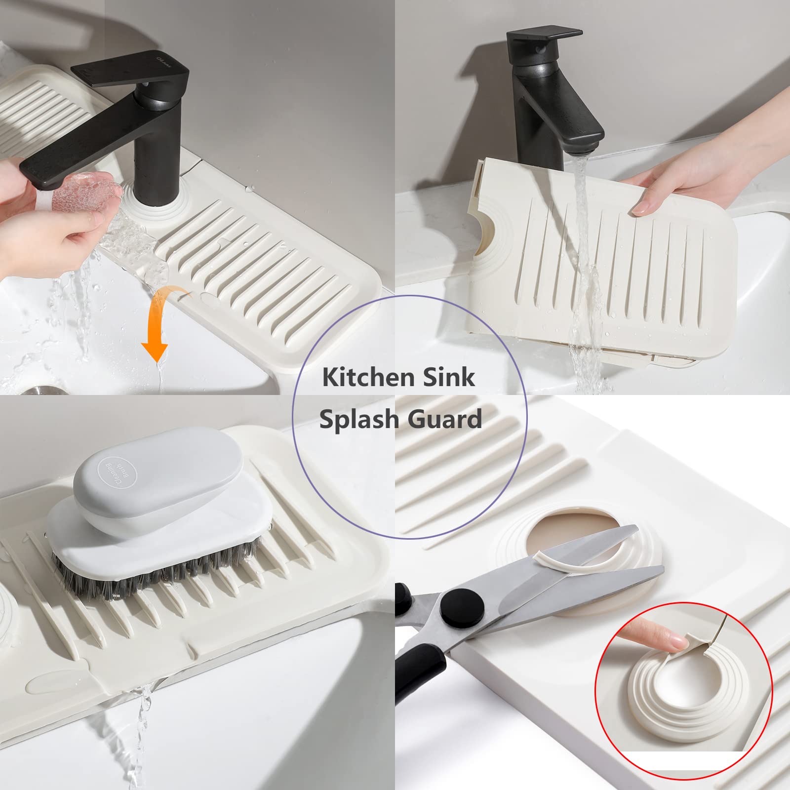 **Silicone Sink Splash Guard - Water Catcher Mat for Kitchen & Bathroom Faucets | Prevents Countertop Water Splashes | Non-Slip Faucet Protector for RV, Home & Office Use (Gray)**