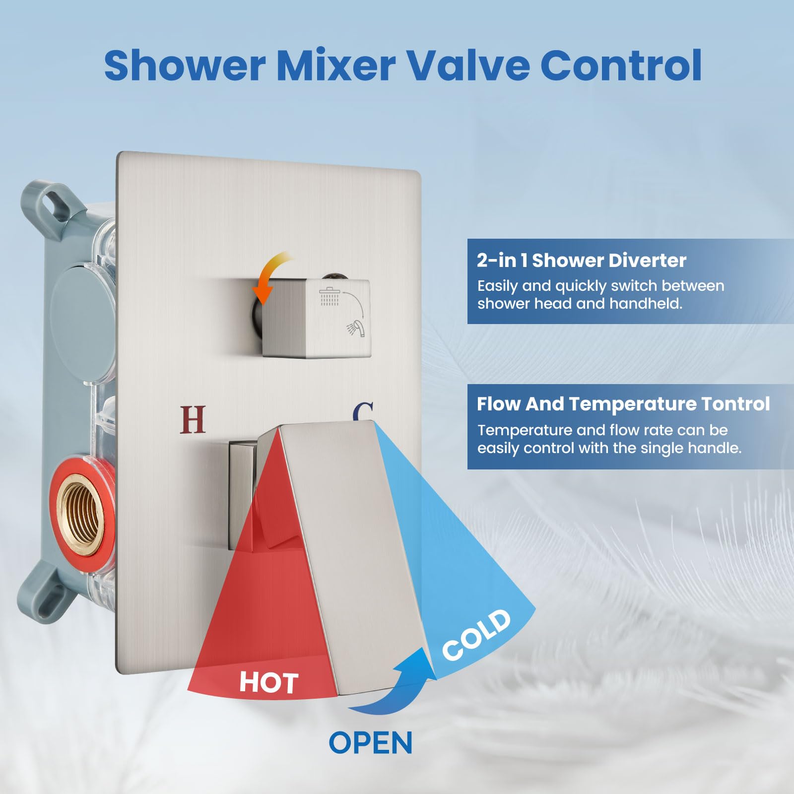 Airuida Brushed Nickel Ceiling Mount Shower System - 10 Inch Square Rainfall Shower Head with 2-Function High Pressure Combo, Brass Rough-in Valve & Handheld Shower Faucet Set for Luxurious Spa-Like Bathroom Experience