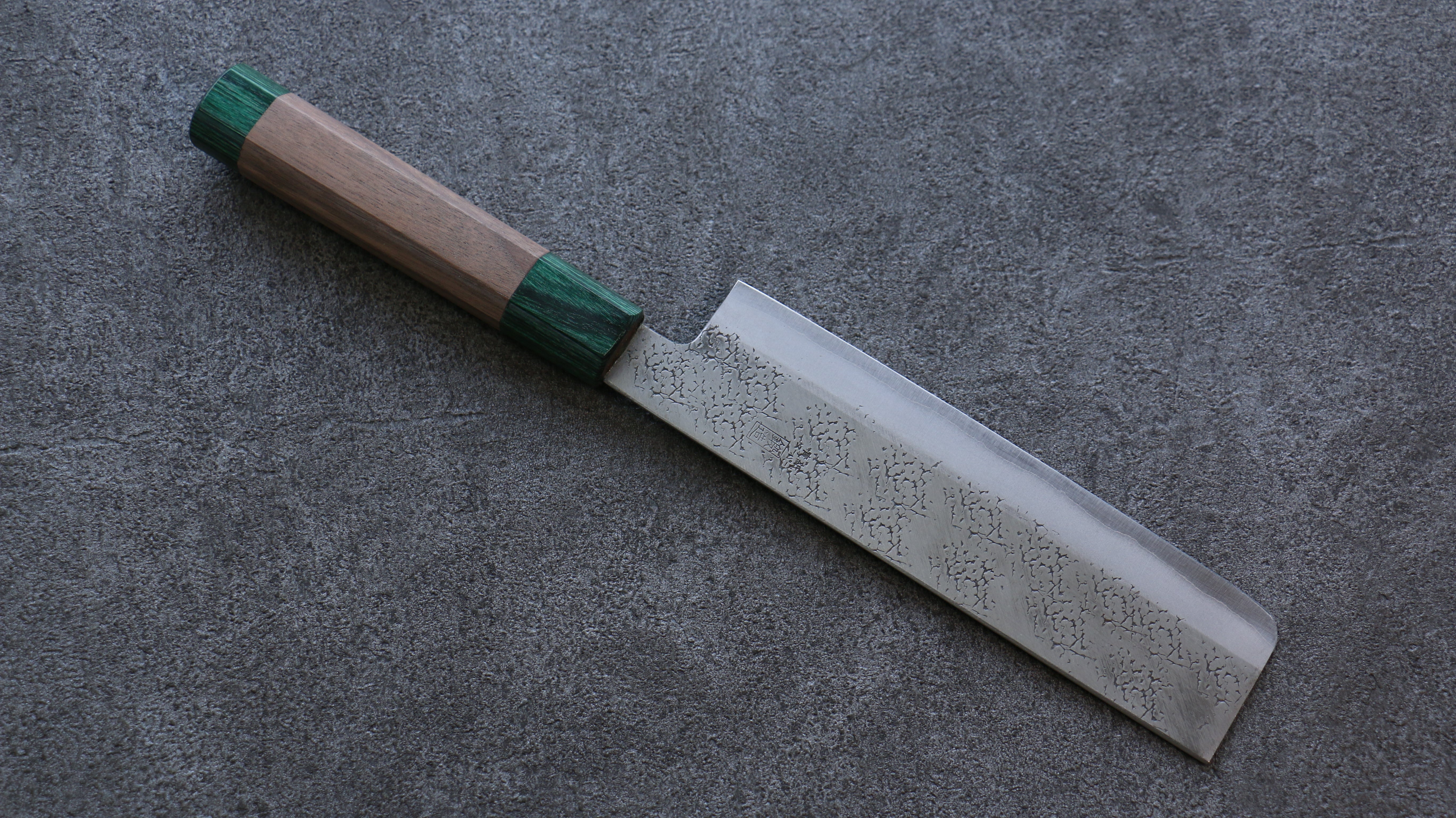 Premium Seisuke Blue Super Hammered Nakiri Knife 165mm - Japanese Chef Knife with Walnut & Double Green Pakka Wood Handle - Perfect for Slicing Vegetables, Herbs & Sushi Preparation