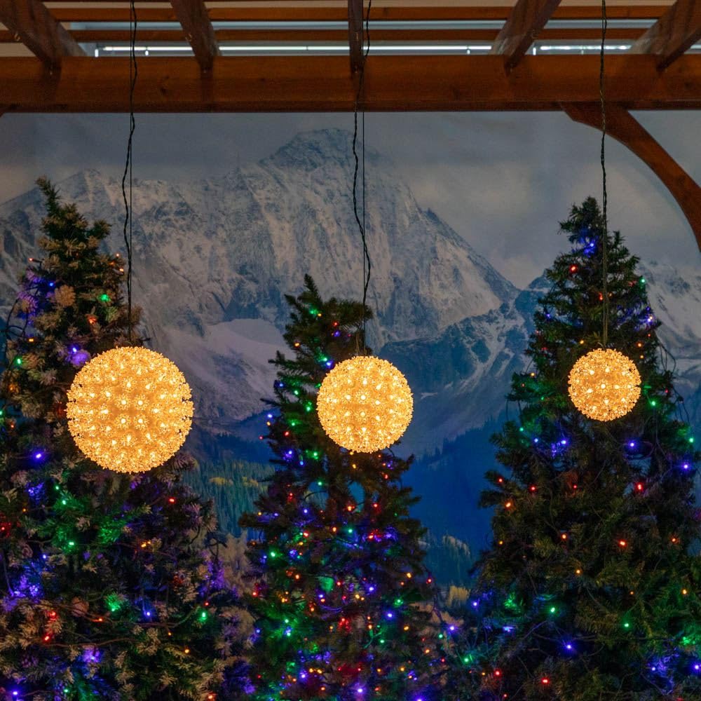 Outdoor Christmas Starlight Sphere Hanging Light Ball - 7.5 Inch Clear Decorative Holiday Lights with 100 LED Bulbs for Porch, Garden & Party Decorations