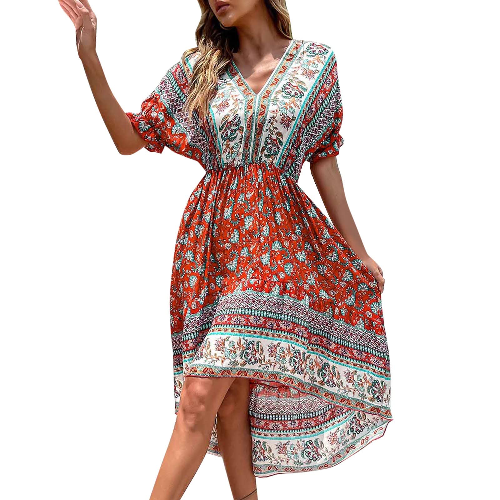 Plus Size Summer Dresses for Women - Vintage Midi Dress with Slim Fit & Irregular Print - Resort Wear for Beach Vacation, Party & Casual Outings