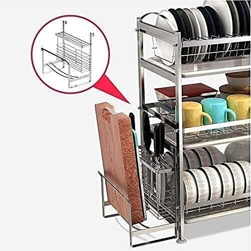 3-Tier Stainless Steel Plate Rack Dish Drainer with Utensil Holder & Cutting Board Storage - Space Saving Kitchen Organizer for Pans, Plates & Cookware (Silver, Size B) - Perfect for Small Kitchens, Dish Drying & Countertop Organization