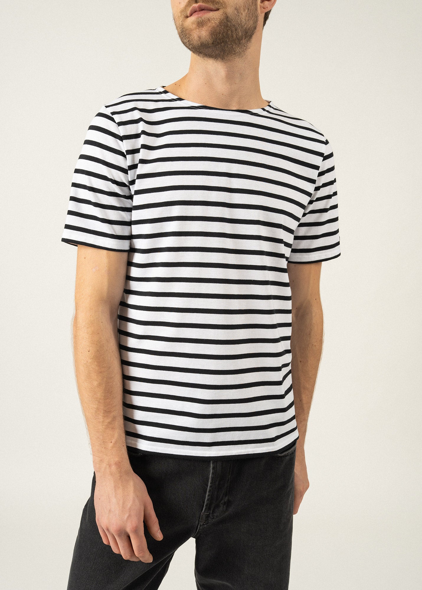 LEVANT MODERN Breton Stripe Short Sleeve Shirt for Men & Women | Soft 100% Cotton Comfortable T-Shirt | Casual Unisex Fit (White/Black) | Perfect for Beach, Vacation & Everyday Wear