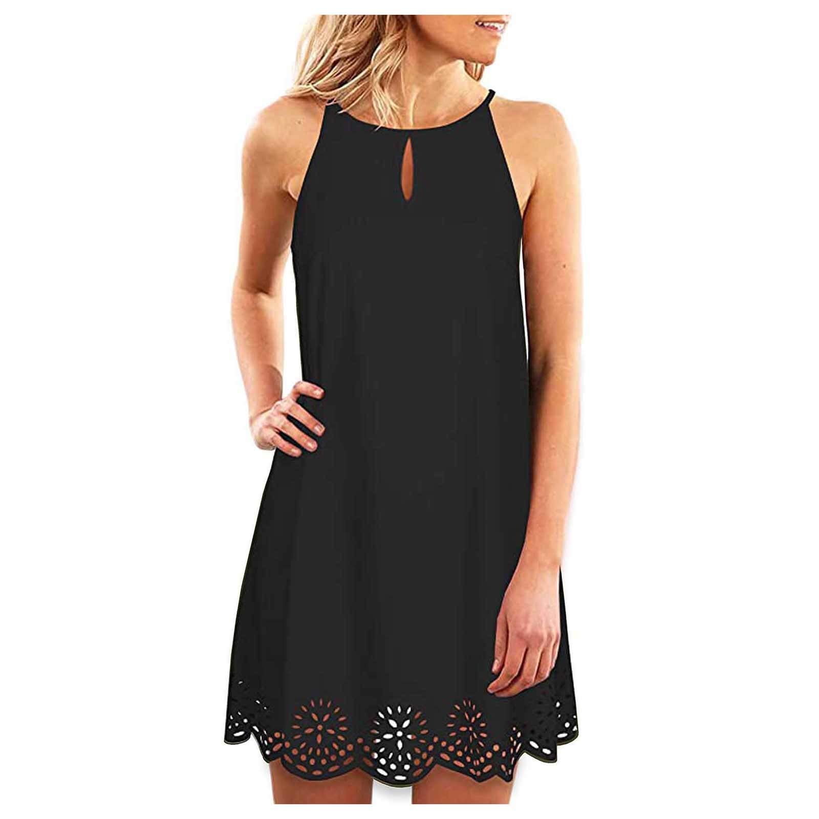 Women's Summer Midi Dress - Solid Color Casual Floral Hollow Out Camisole Dress for Beach, Party & Everyday Wear | Fashionable Sleeveless Dress