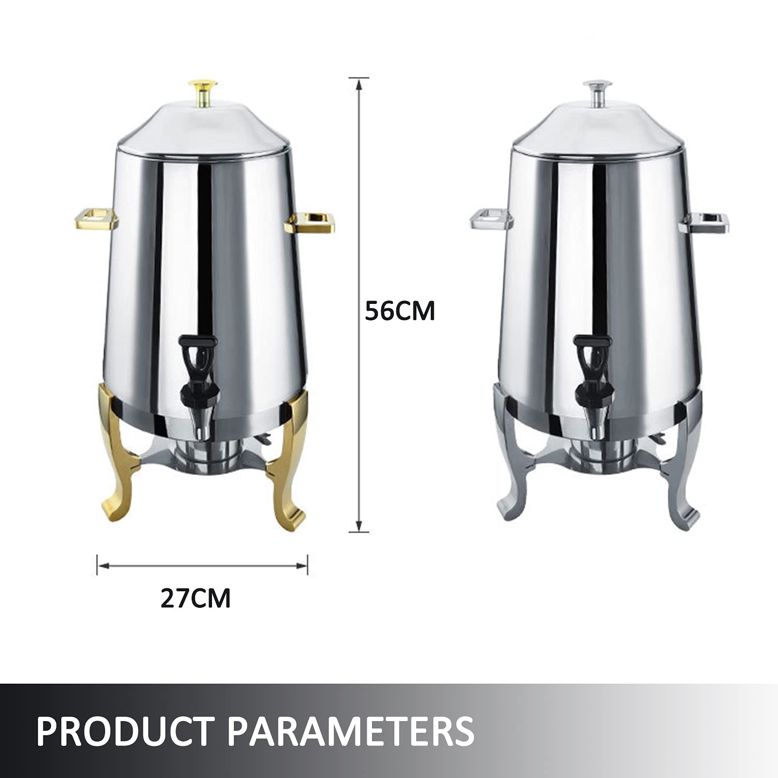AIZYR 13L Stainless Steel Coffee Urn with Chrome & Gold Accents - Hot & Cold Beverage Dispenser for Parties, Catering & Events - Perfect for Coffee, Tea, Hot Chocolate & Cold Drinks Serving