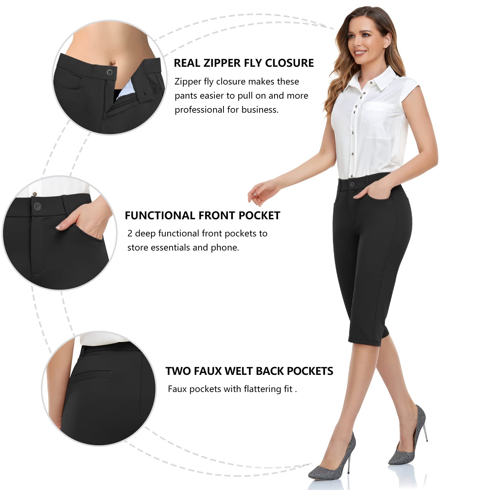 HISKYWIN Women's Stretchy Yoga Dress Pants - Straight Leg & Bootcut Office Slacks with Pockets for Business Casual, Petite Sizes - Perfect for Work, Yoga & Everyday Comfort