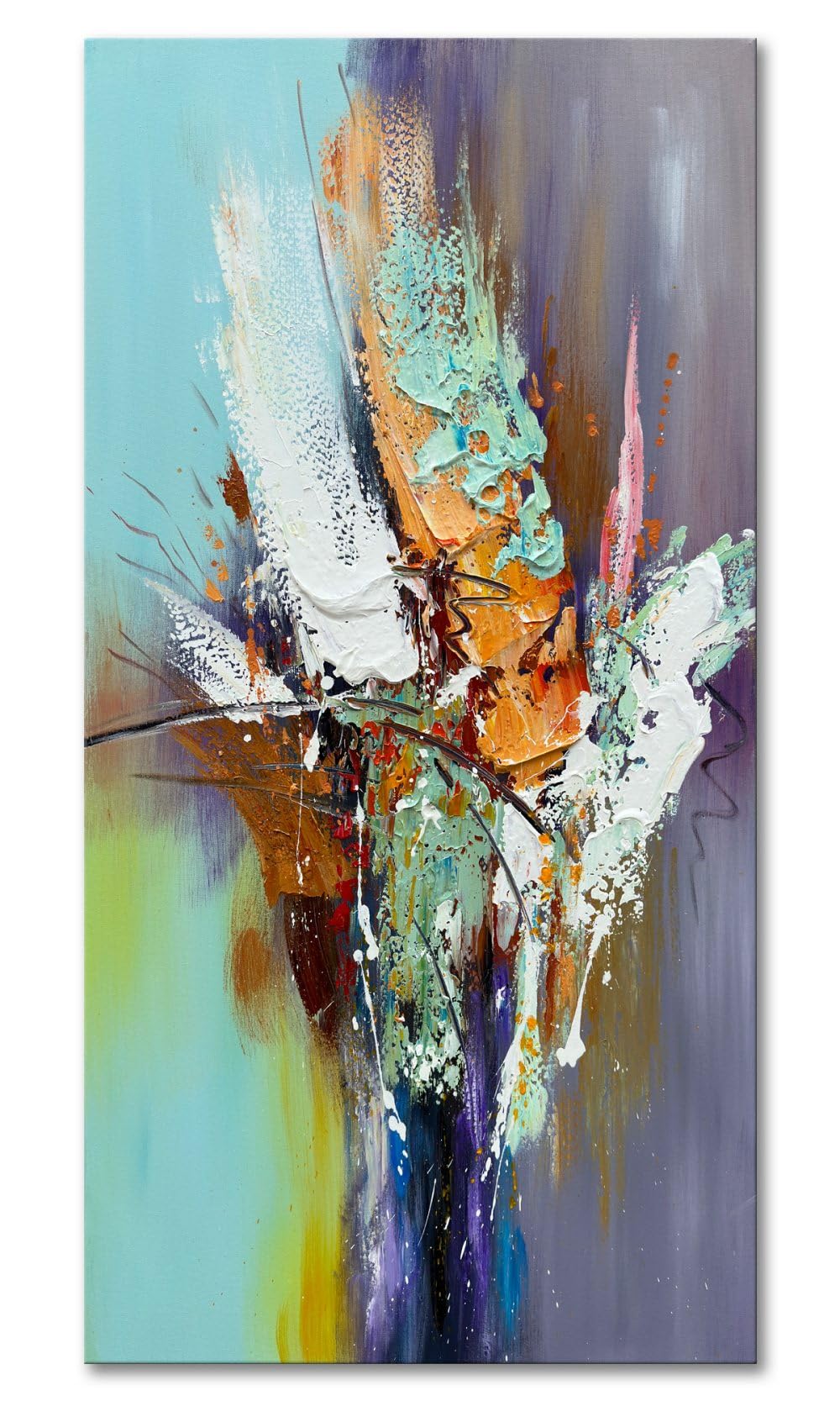Zoinart Hand Painted Textured 3D Abstract Oil Painting - 24x48 Inches Large Colorful Canvas Wall Art for Living Room, Bedroom & Office Decor | Modern Home Interior Design