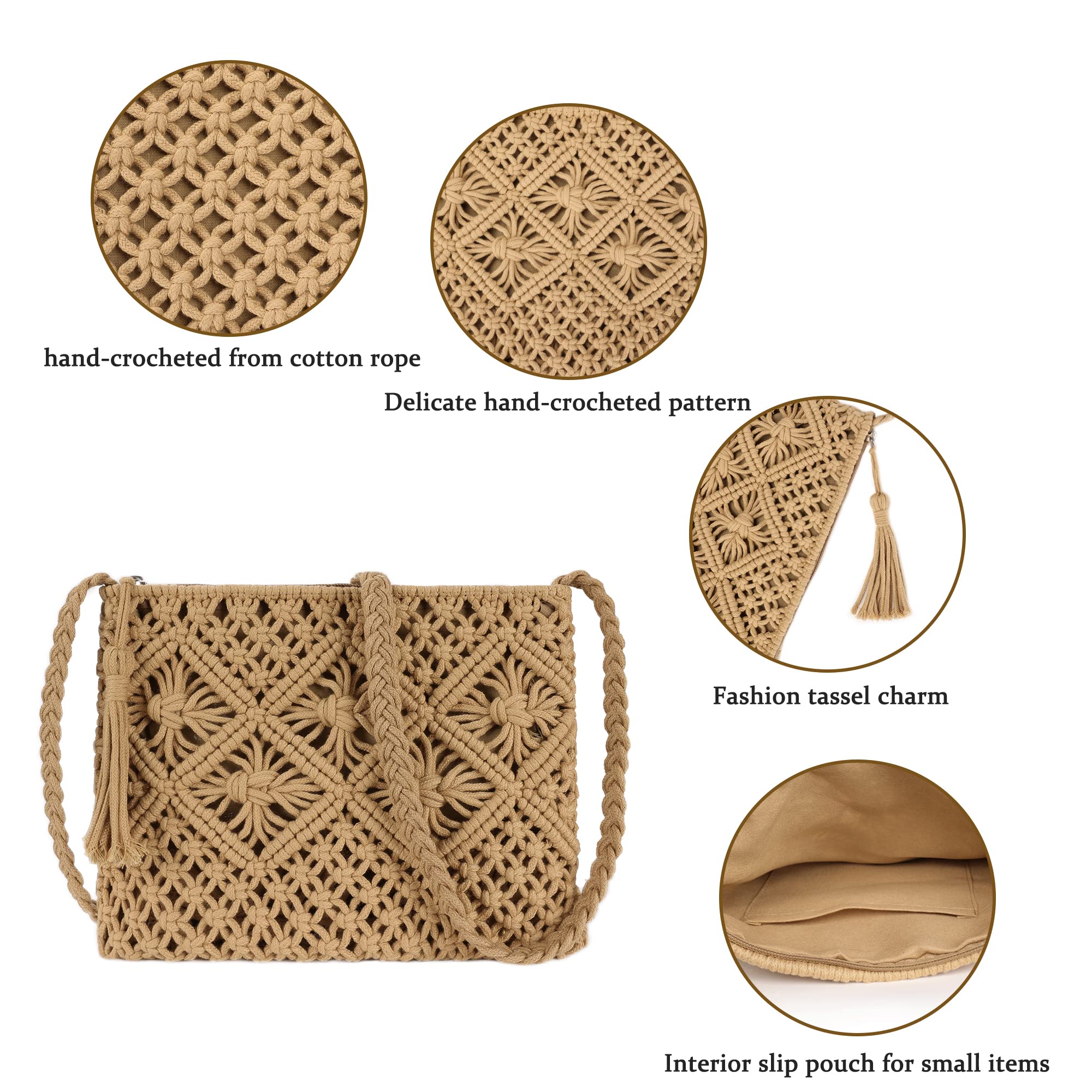 Women's Woven Cotton Crochet Crossbody Shoulder Bag - Handmade Beach Purse for Summer - Perfect for Travel, Shopping & Outdoor Activities