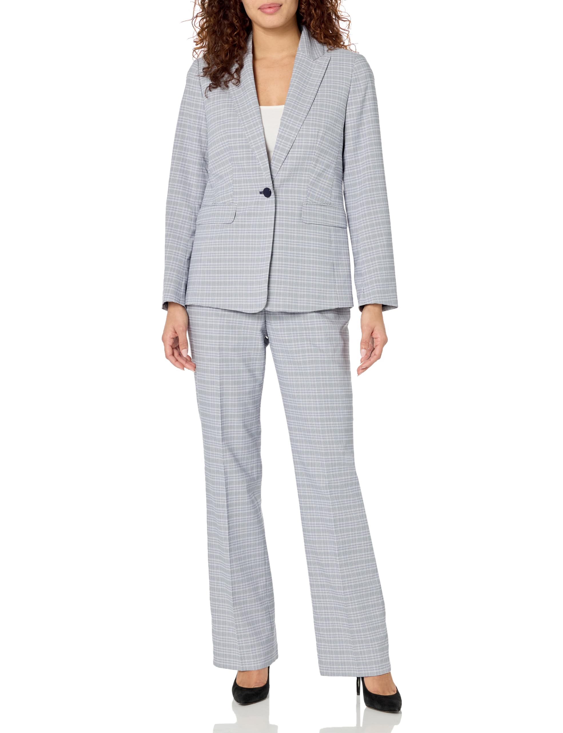 Women's Stylish Plaid 1-Button Blazer Jacket & Kate Pants Set - Office Workwear, Business Casual Outfit for Professional Women