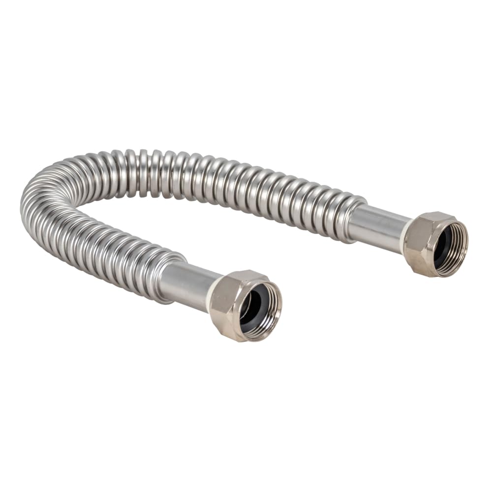 15 Inch WaterFlex Water Heater Connector - 3/4 Inch FIP x 3/4 Inch FIP Stainless Steel Corrugated Supply Line (Model 437015) - Perfect for Residential & Commercial Water Heater Installations, Plumbing Repairs, and DIY Home Improvement Projects