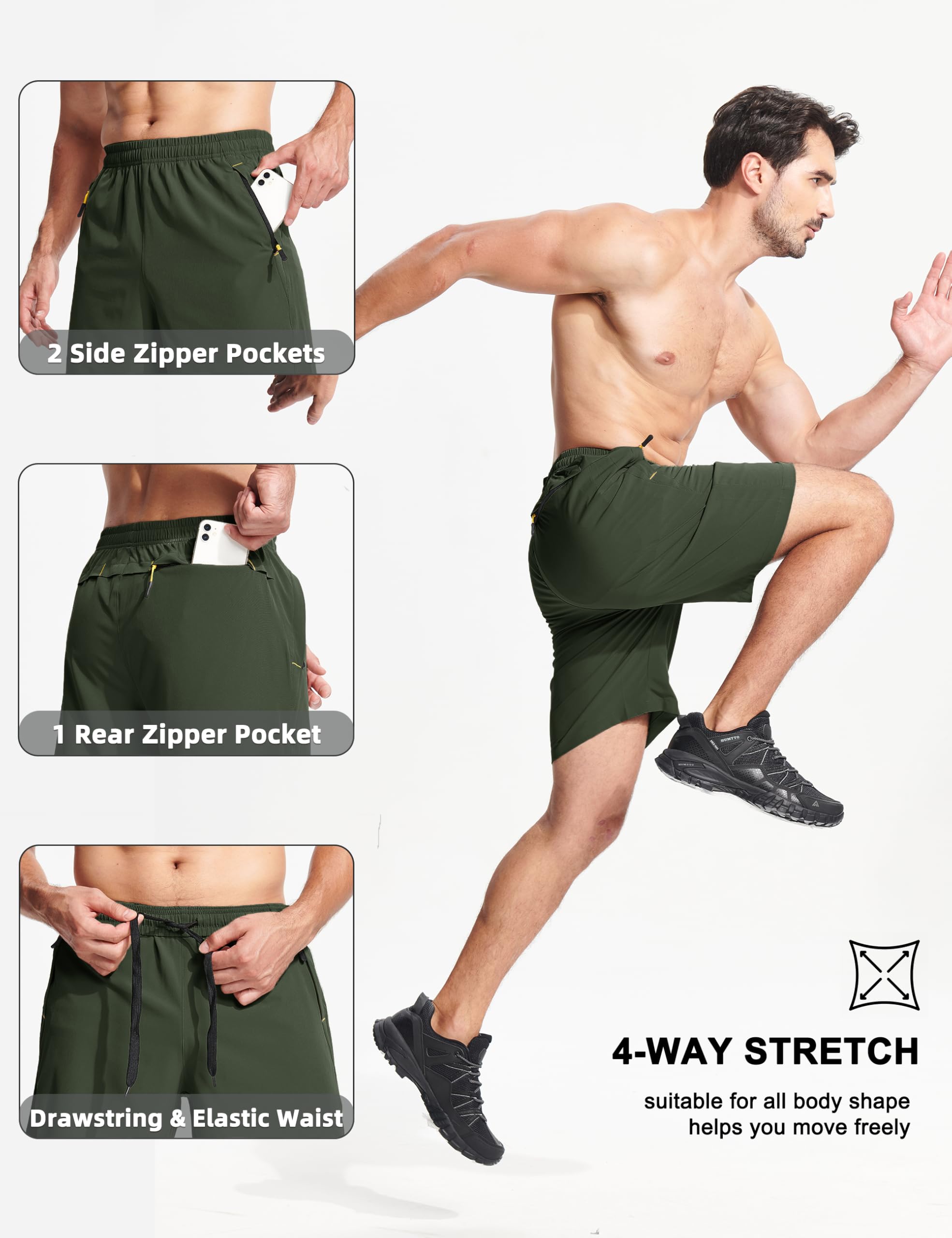 MAGCOMSEN Men's 9 Inch Athletic Running Shorts - Quick Dry Lightweight Workout Gym Shorts with Zipper Pockets for Hiking, Jogging & Training