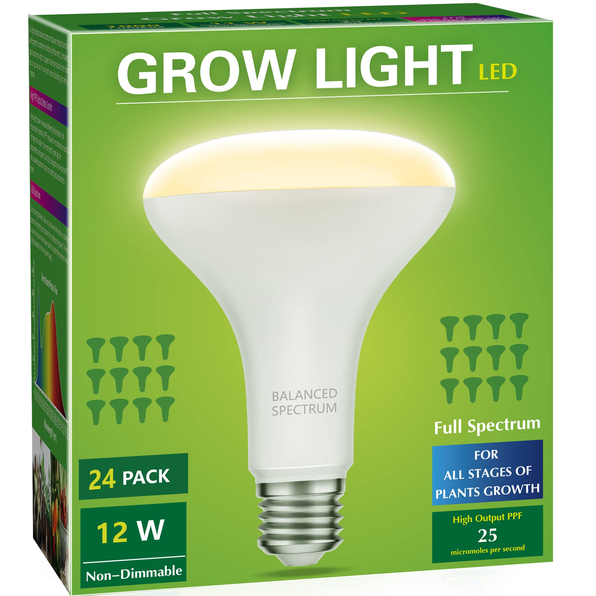 24 Pack LED Grow Light Bulb - Briignite BR30 Full Spectrum Plant Light Bulbs 11W for Indoor Plants, Seedlings, Greenhouse & Hydroponic | Perfect for Home Gardening, Plant Growth & Indoor Farming