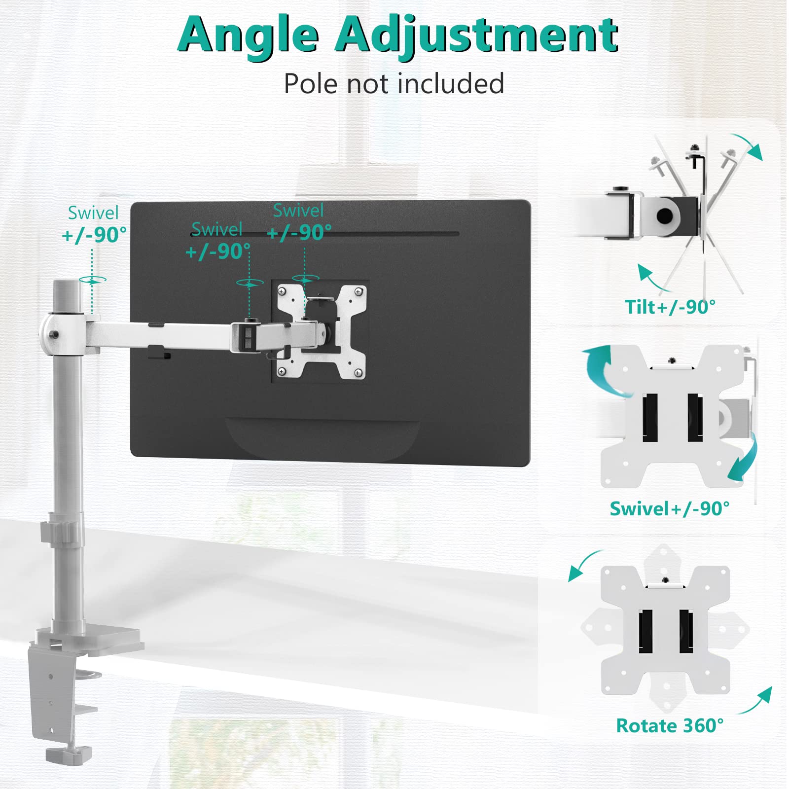 WALI Single Monitor Arm Stand - Fully Adjustable VESA Mount with 75x75/100x100mm Holes - Ergonomic Desk Clamp for 13-32