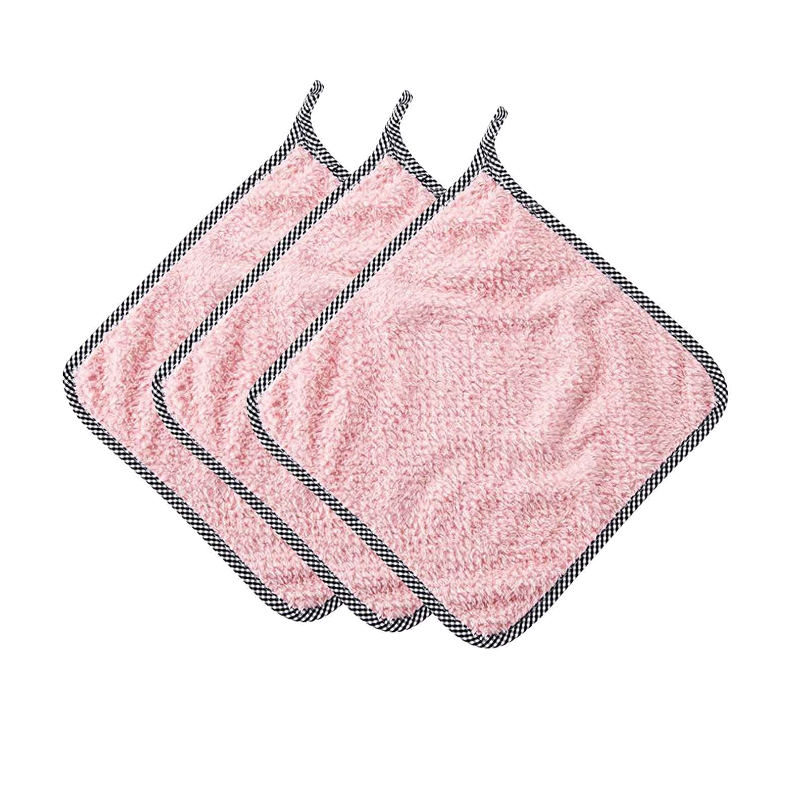 Absorbent Oil Towel Rag 3PCS - Non-Stick Kitchen Dish Cloth for Washing Dishes & Bar Cleaning (Pink)
