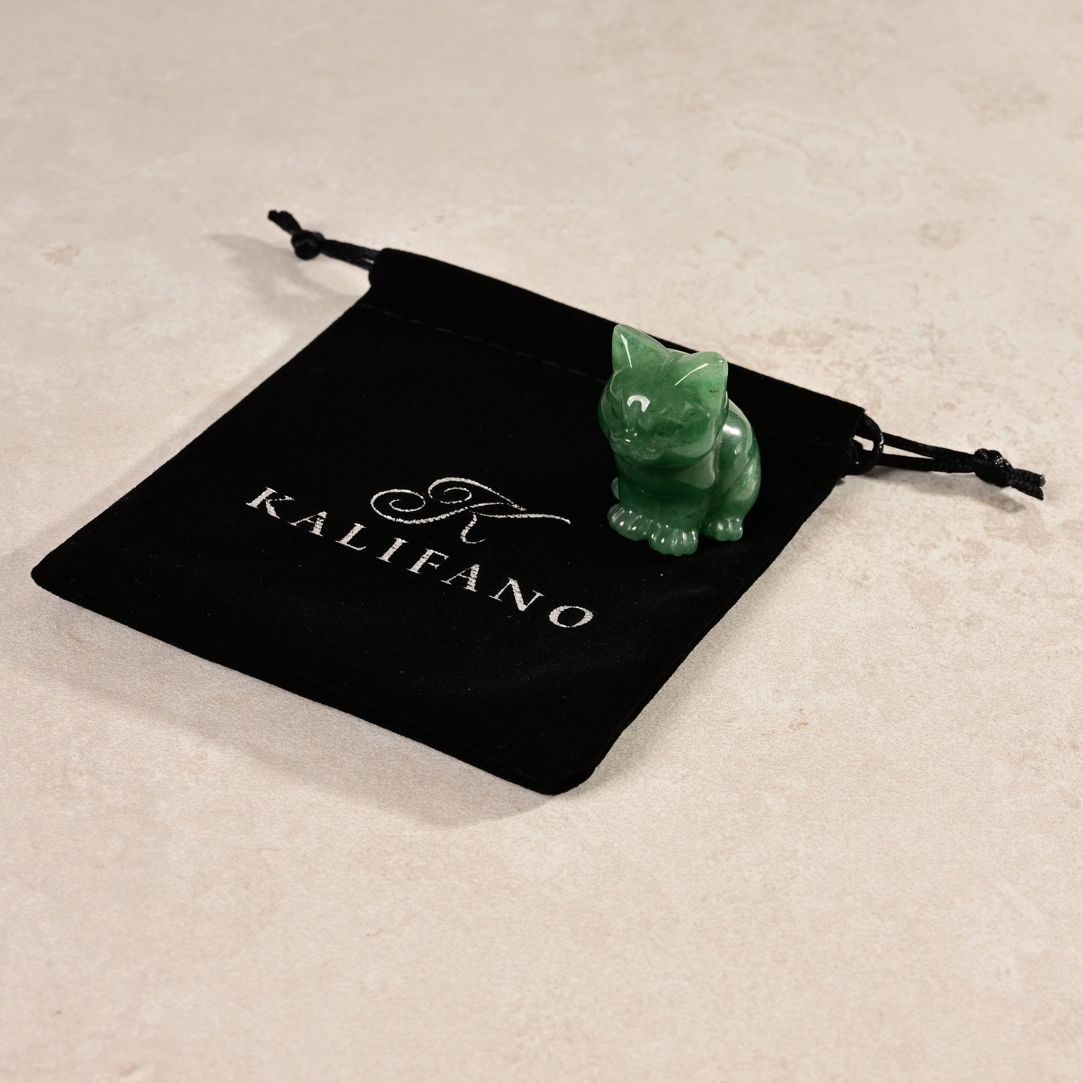 1.5 Inch Aventurine Cat Carving - Natural Gemstone Handmade Sculpture for Home Decor, Feng Shui, and Gift Giving
