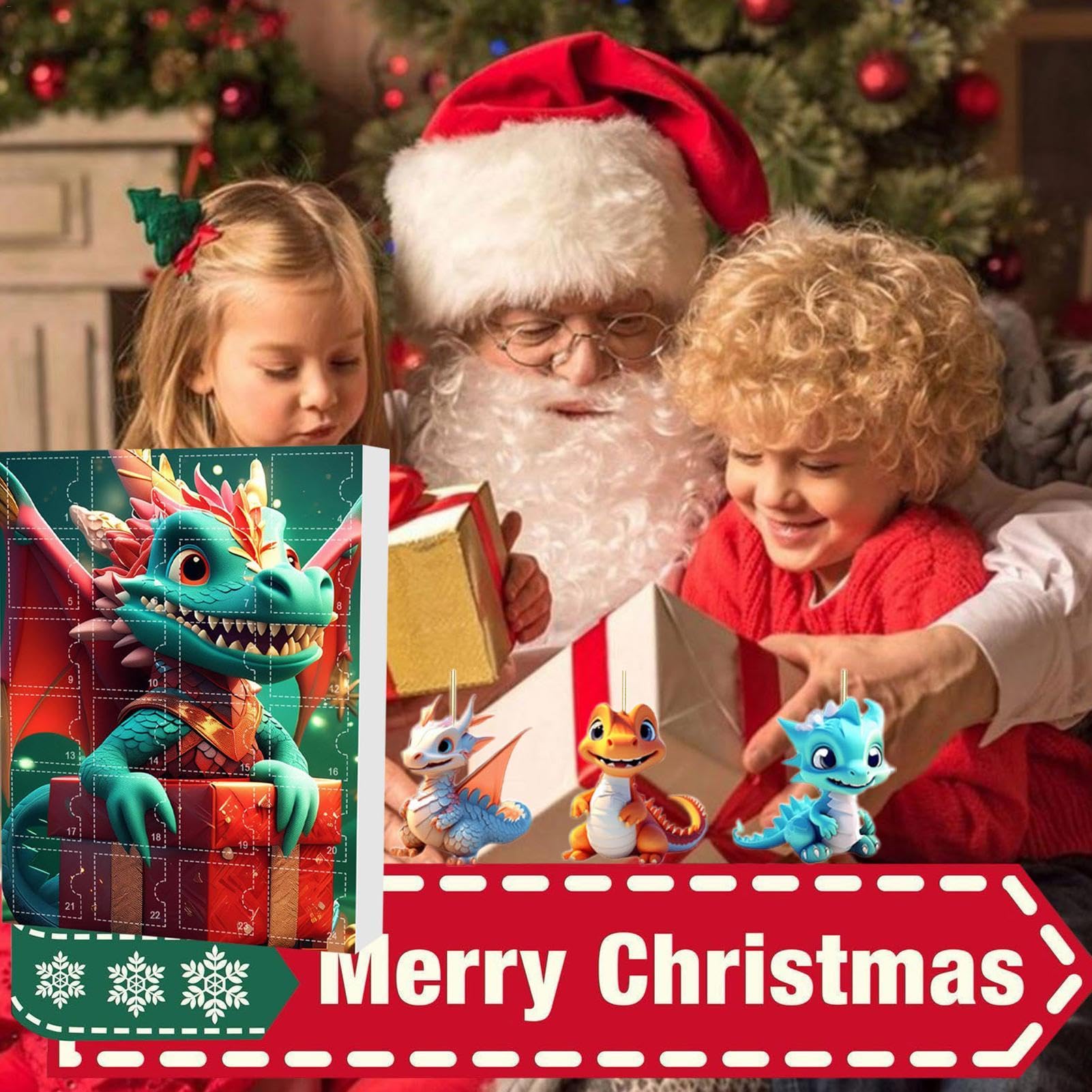 Dinosaur Pendant Advent Calendar - 24 Days Christmas Countdown Calendar with Dragon Pendants | Festive Holiday Decor for Kids, Christmas Tree Ornaments & Unique Gift Idea for Dinosaur Lovers
