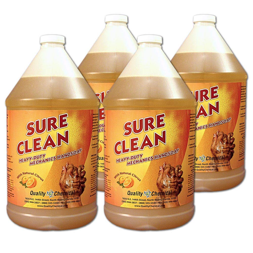 Quality Chemical Sure Clean Mechanics Hand Soap - Heavy Duty Goop Hand Cleaner, Orange Scented Industrial Hand Wash - 128 oz (4 Pack) for Auto Shops, Construction Sites & DIY Garages