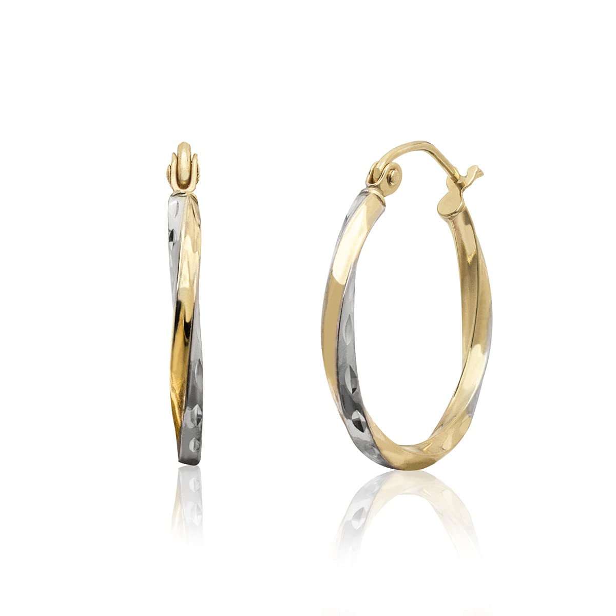 14K Two-Tone Gold Diamond-Cut Twist Hoop Earrings for Women - Elegant Dangle Earrings for Party, Wedding & Everyday Wear