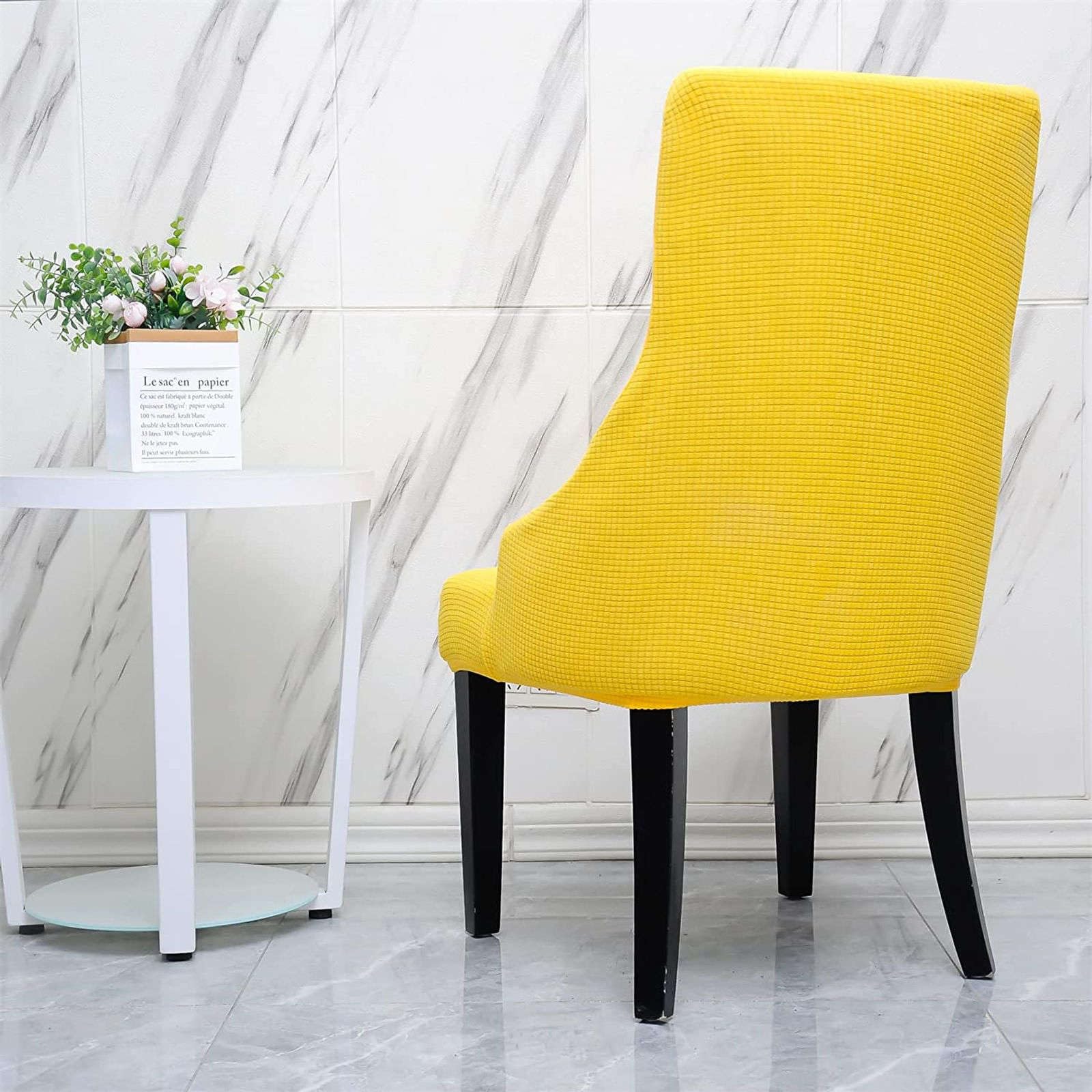 Stretch Wingback Chair Slipcover Set of 4 - Soft Plaid Dining Room & Bedroom Chair Protector Covers for Kids - Yellow | Perfect for Home Decor, Dining Chairs, and Accent Seating