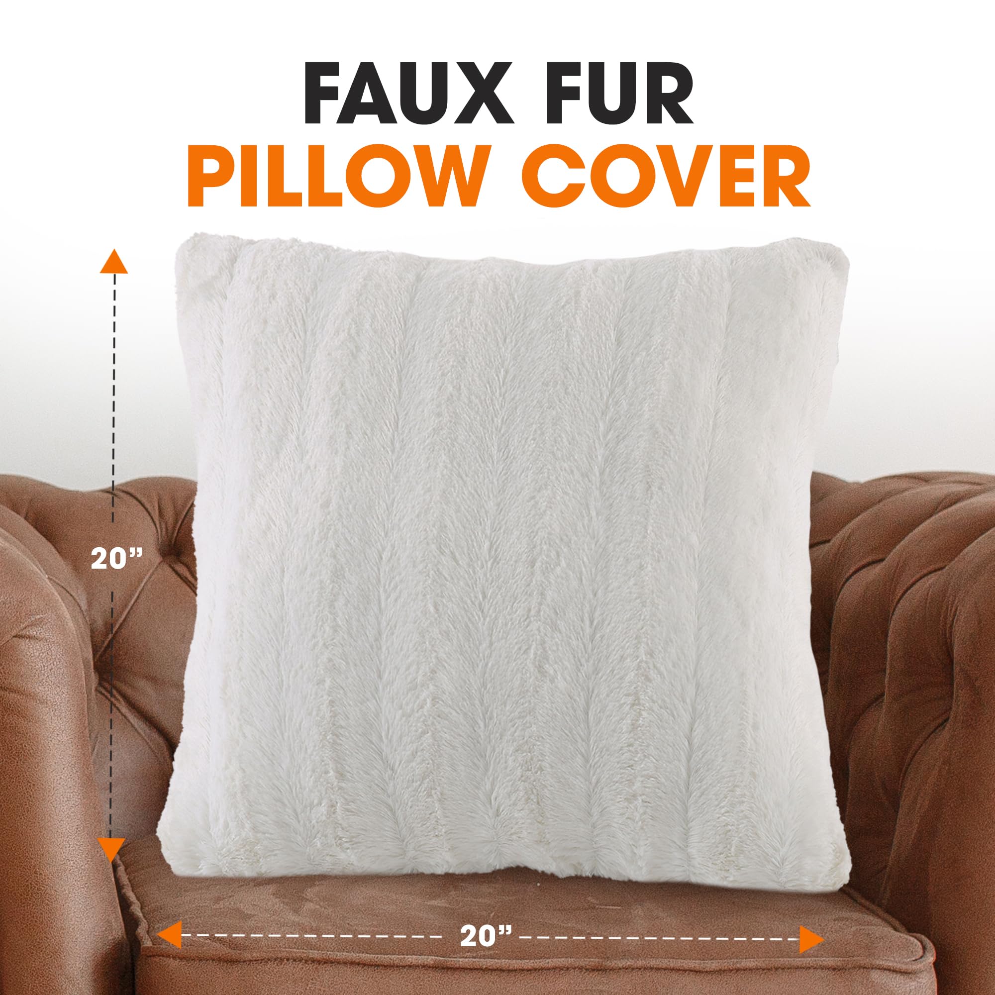 Cheer Collection Faux Fur Throw Pillow Cover - Super Soft Fluffy Decorative Cushion Case 20x20 Inches for Sofa, Bed, Living Room - Cozy Home Decor Accent Pillow - White (Pack of 1) | Perfect for Winter Decor & Cozy Reading Nook