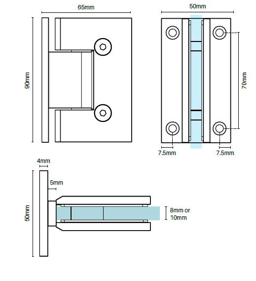 Zurich Square Edge Wall to Glass Hinge - Chrome Finish for Shower Doors & Glass Partitions | Durable & Stylish Hardware for Modern Bathrooms & Offices
