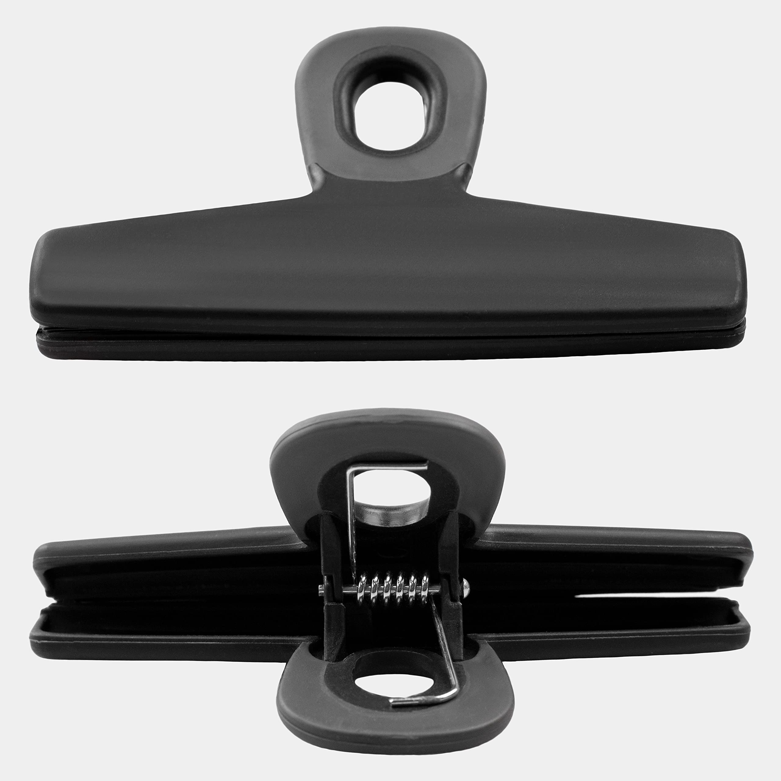 COOK WITH COLOR Heavy Duty Food Clips - 4 Pack Large Bag Clips for Food Storage with Airtight Seal | Wide Grip Chip Clips for Chips, Snacks & Bulk Foods | Kitchen & Pantry Organization Essentials (Black)