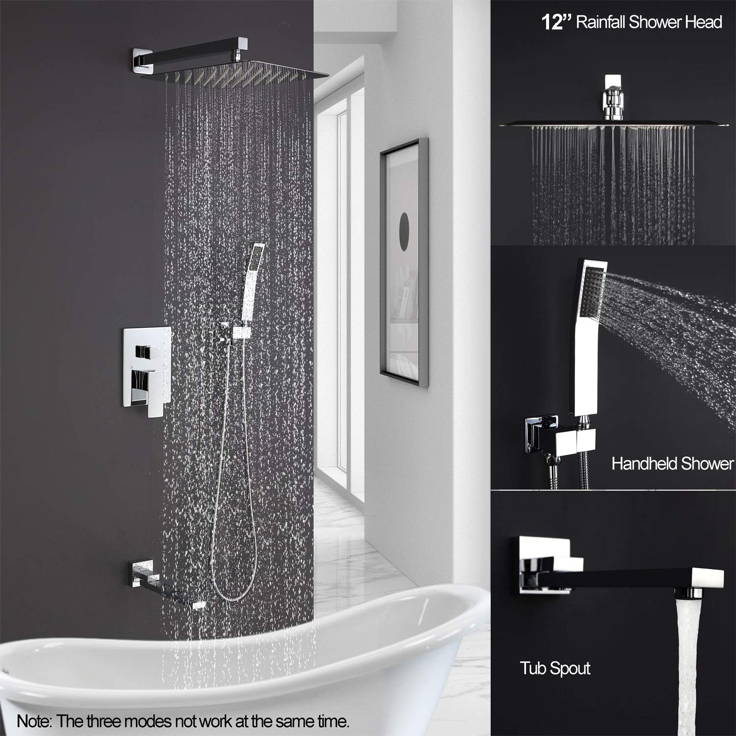 Premium Tub Shower Faucet Set with Anti-Scald Valve - 12