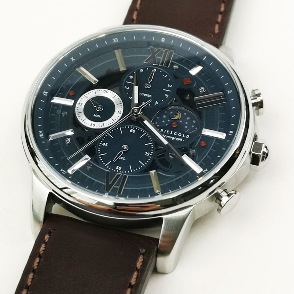 ARIES GOLD BELFAST Moon G 7013 S BU Men's Genuine Leather Strap Watch - Perfect for Business, Casual & Formal Occasions