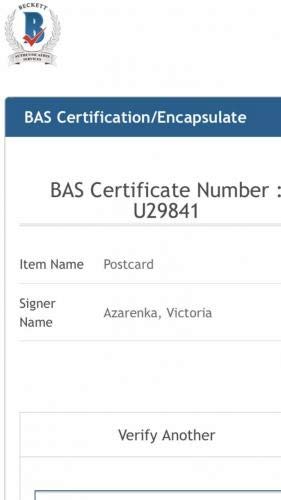 Victoria Azarenka Autographed 5x7 Tennis Card with Beckett BAS COA - Signed WTA Memorabilia for Tennis Fans & Collectors - Perfect for Display, Gifts, and Sports Collections